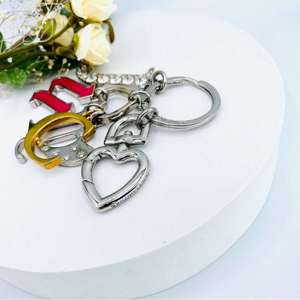 Juicy Couture Letter Logo Crystals Silver Tone Charm Key Fob Key Holder